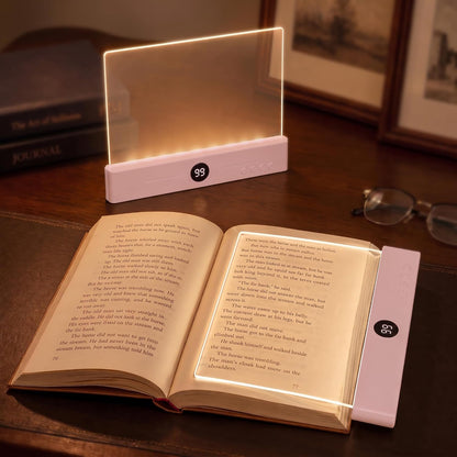 Book Reading Light Flat Screen Smart LED - Full Page Panel Lights for Books Reader in Bed at Night - Rechargeable Portable Dimmable Clear Study Lamp 3 Colors Timer for Bedside Travel (White)
