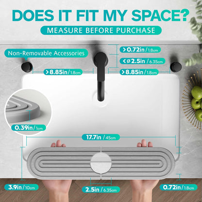 Stone Faucet Mat for Kitchen Sink – Diatomite Fast-Drying Stone Tray, Faucet Mat Sink Splash Guard, Decorative Sink Protector for Kitchen Bathroom Counter (Light Grey, 20''x3.9'')