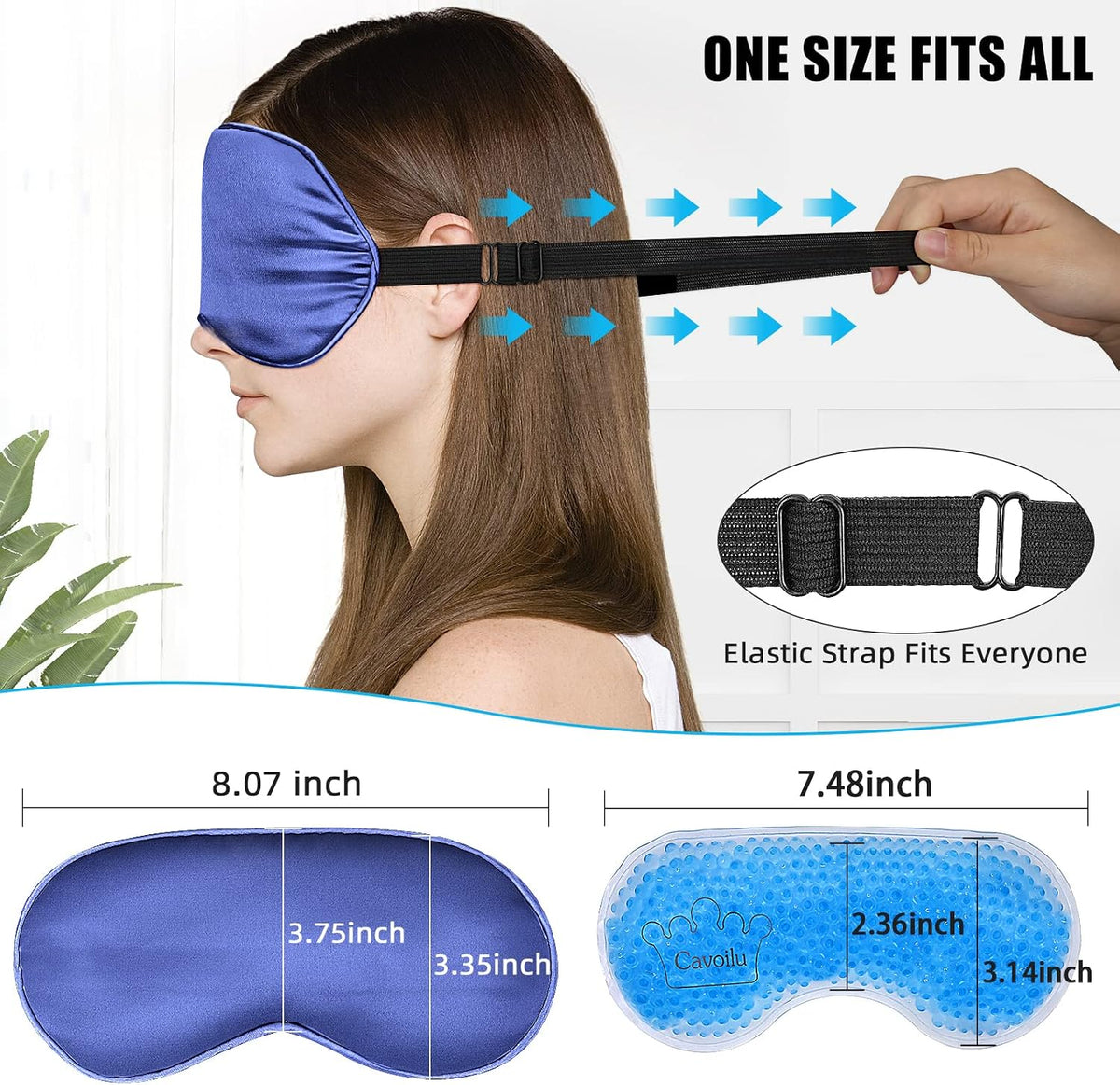Silk Sleep Mask with Cooling Gel Eye Mask, Warm and Cold Compress, Heated Eye Mask for Tired Eyes, Stain Eye Cover Sleeping Mask for Travel, Home, Office, Yoga, Total Blackout (Black)