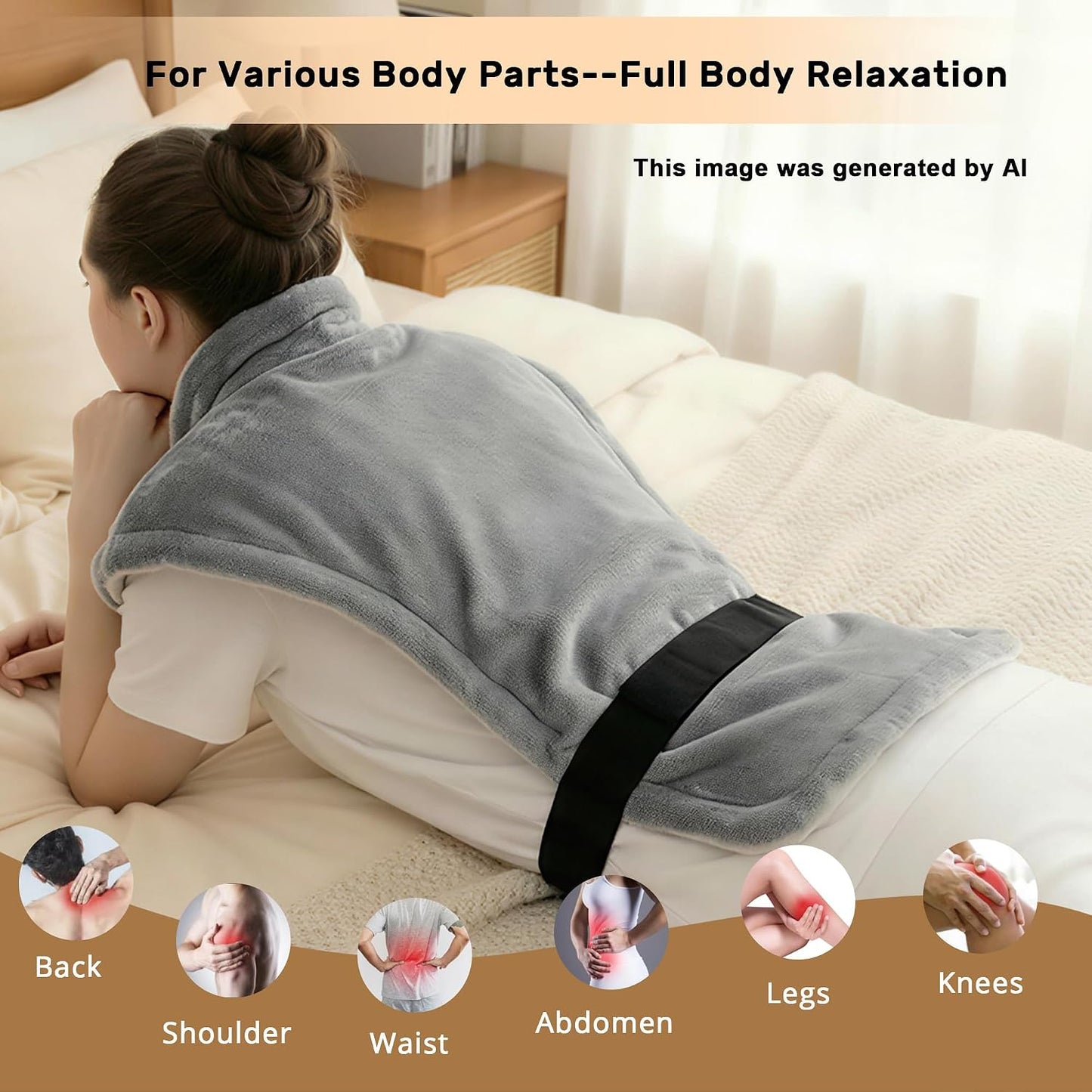 Heating Pad for Back Neck, and Shoulder, 38" x 26" Extra Large Electric Heated Wrap for Back Pain Relief, 3 Heat Settings, 11 ft Long Cord, Auto Shut Off King Size Hot Heated Pad