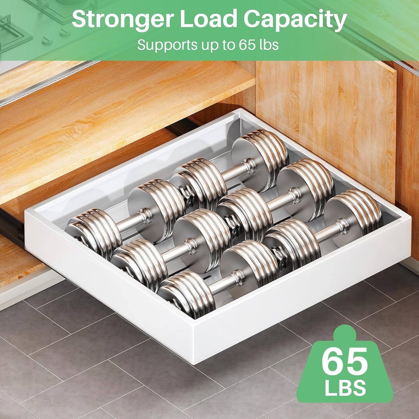 Pull out Cabinet Organizer, 21"Deep, Heavy Duty Full-Extension Slide out Drawers for Kitchen Cabinets with Nano Adhesive, Roll Out Shelf Sliding Cabinet for Pots, Bathroom, Pantry, Under Sink, White