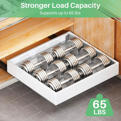 Pull out Cabinet Organizer, 21"Deep, Heavy Duty Full-Extension Slide out Drawers for Kitchen Cabinets with Nano Adhesive, Roll Out Shelf Sliding Cabinet for Pots, Bathroom, Pantry, Under Sink, White