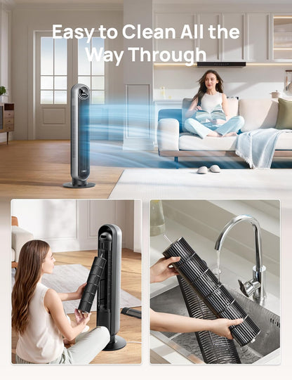 DREO Tower Fan for Bedroom, Upgraded 20dB Quiet Fans that Blow Cold Air | 28ft/s High Velocity, 9 Speeds, 4 Modes, 12H Timer, 90° Oscillating Cooling Standing Fan for Indoor Home Office, 42 inch
