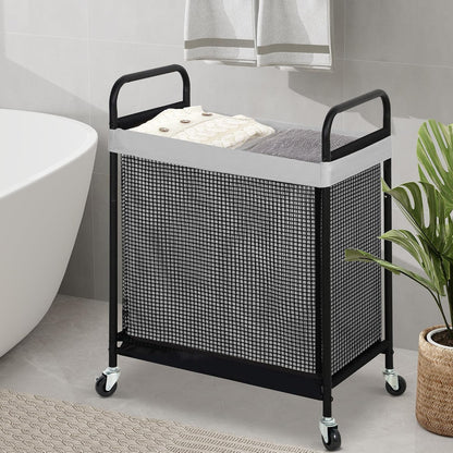STO STO Laundry Hamper 2 Section, 100L Rolling Laundry Sorter Cart with Removable and Washable Liner Bag, Clothes Hamper with Wheels and Metal Handle for Laundry Room and Bedroom