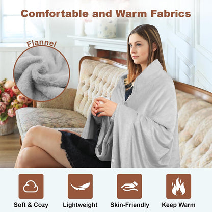 Heated Blanket Battery Operated with Fleece Lining 7.4V 16000mAh Battery 62" x 35" Heated Shawl Wraps for Women Men Cordless USB Outdoor Portable Electric Blanket 6 Heating Zones Khaki