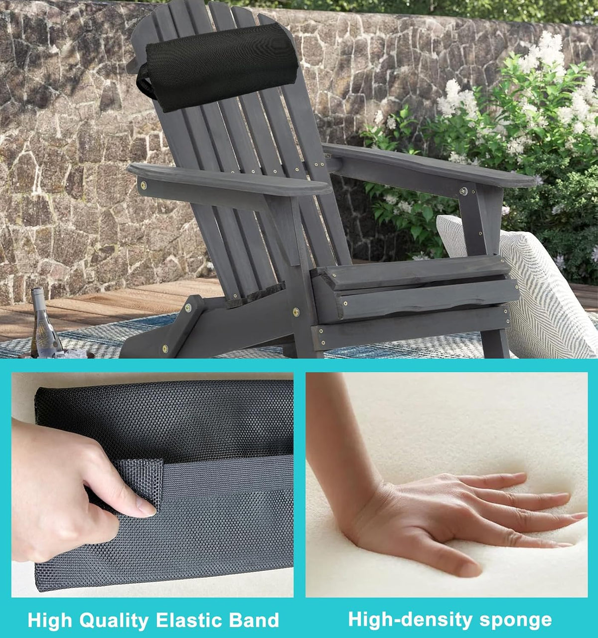 Headrest Pillow for Recliners, Zero Gravity Chair Replacement Pillows with Strap, Large 16.2" Length Outdoor Chaise Lounge Chair Cushion for Neck Lumbar Support, Black