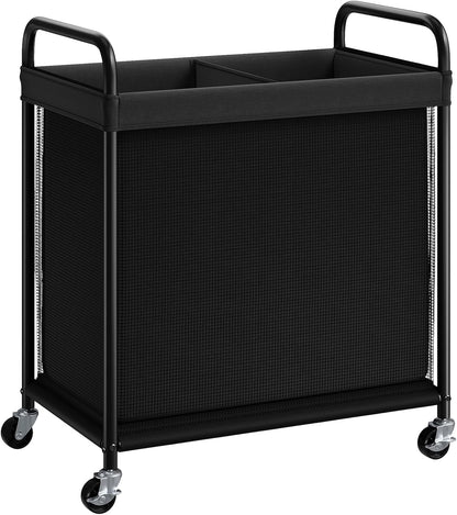 ELYKEN Laundry Hamper 2 Section, 100L Rolling Laundry Sorter with Wheels | Removable Washable Liner Bags, Sturdy Steel Frame and Metal Handle, Double Compartment Clothes Organizer for Laundry Sorting