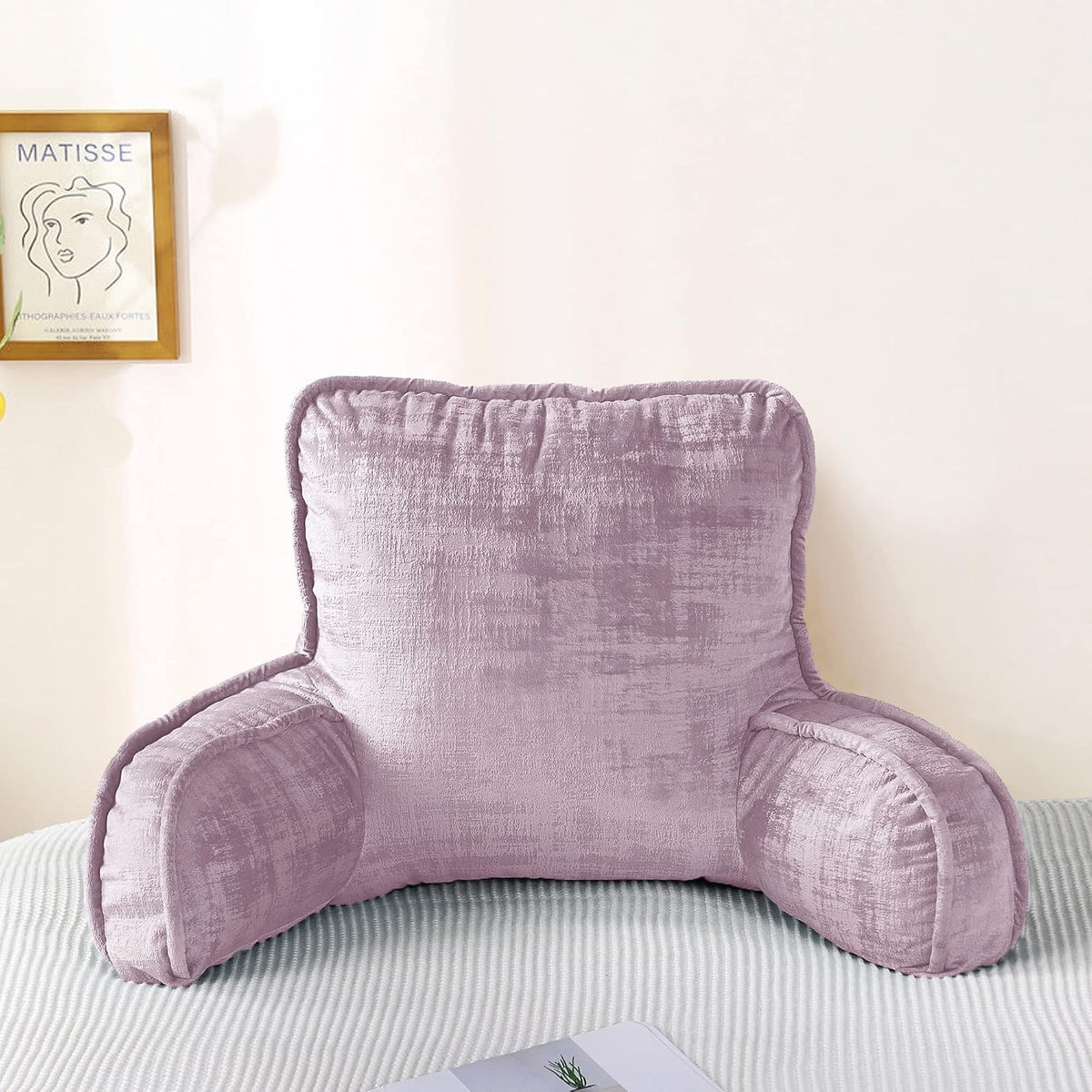 DIY Assembly Art Velvet Backrest Reading Bed Rest Pillow with Arms & Pockets, 18" H for Sitting in Bed Couch Sofa, Back Support Cushion with Removable Cover, 20"x18"x17", Aqua