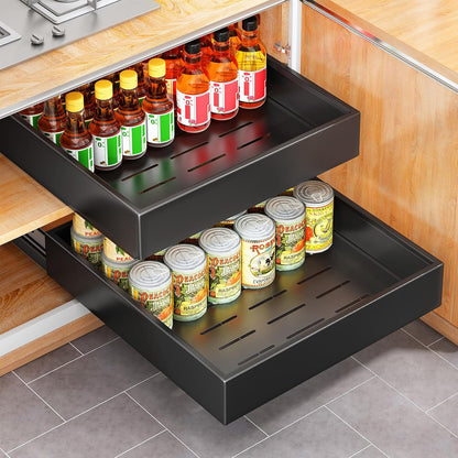 Pull out Cabinet Organizer, 21"Deep, Heavy Duty Full-Extension Slide out Drawers for Kitchen Cabinets with Nano Adhesive, Roll Out Shelf Sliding Cabinet for Pots, Bathroom, Pantry, Under Sink, White