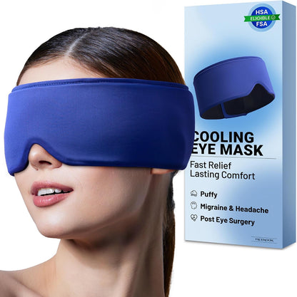 Cooling Gel Eye Mask for Puffy Eyes, Migraine & Headache Relief, Full Eye-Area Cold Compress for Eyes & Temples, FSA Eligible HSA Reusable Eye Ice Pack for Swelling & Post-Surgery Recovery