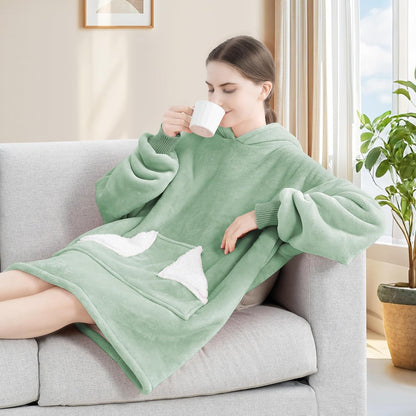 Wearable Blanket Hoodie, Oversized Sherpa Fleece Sweatshirt Blanket with Giant Hood Pocket and Sleeves for Adult, Warm & Cozy Grey Blanket Gifts for Women