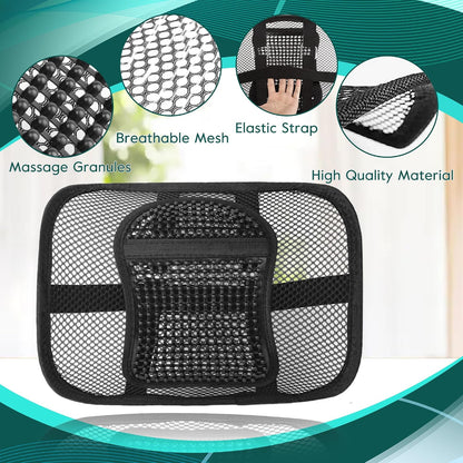 Samyoung Mesh Lumbar Support for Office Chair and Car Seat | 12 x 16 Inch Breathable Double-Layer Mesh Back Support with Elastic Chair Strap & Support Beads for Firm, Comfortable Support
