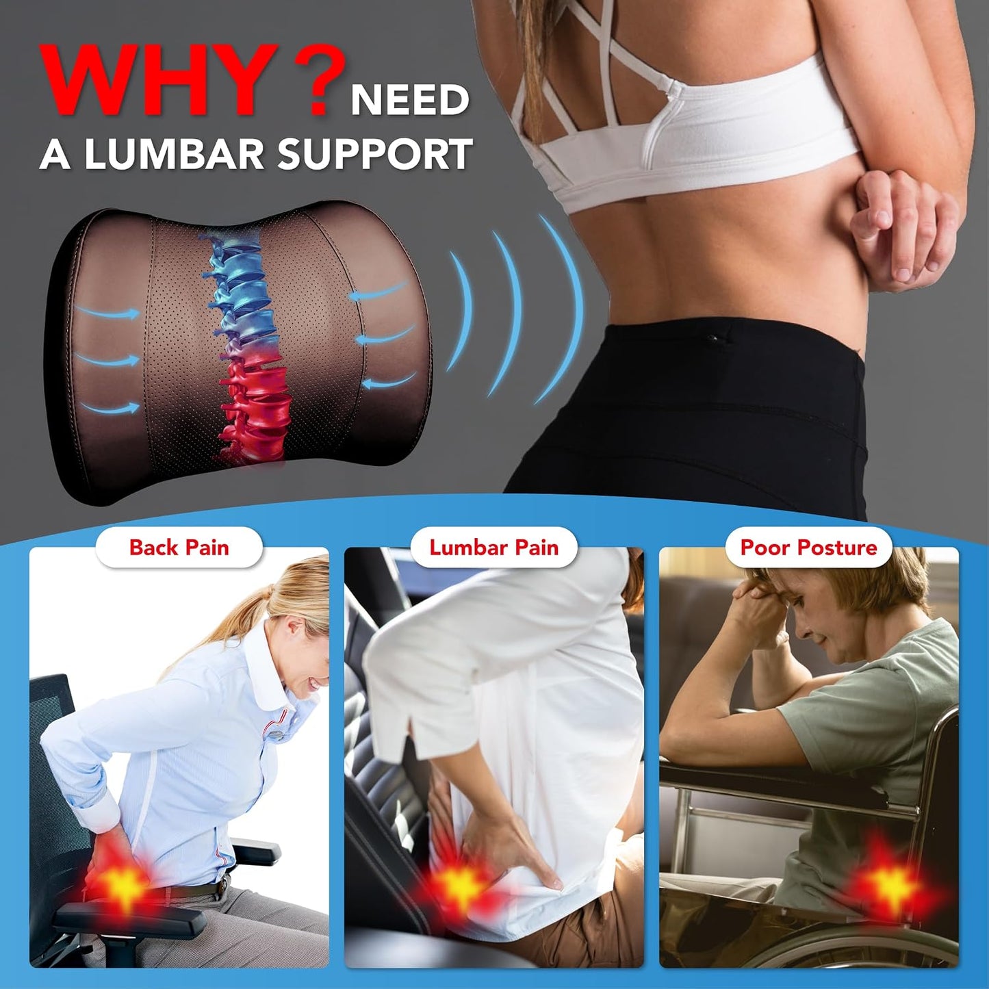 Lofty Aim Lumbar Support Pillow for Car, Car Seat Back Support for Driving | Memory Foam Car Lumbar Support for Driving Seat, Car Back Cushion, Adjustable Straps, Lower Back Pillow, Office Chairs, Black