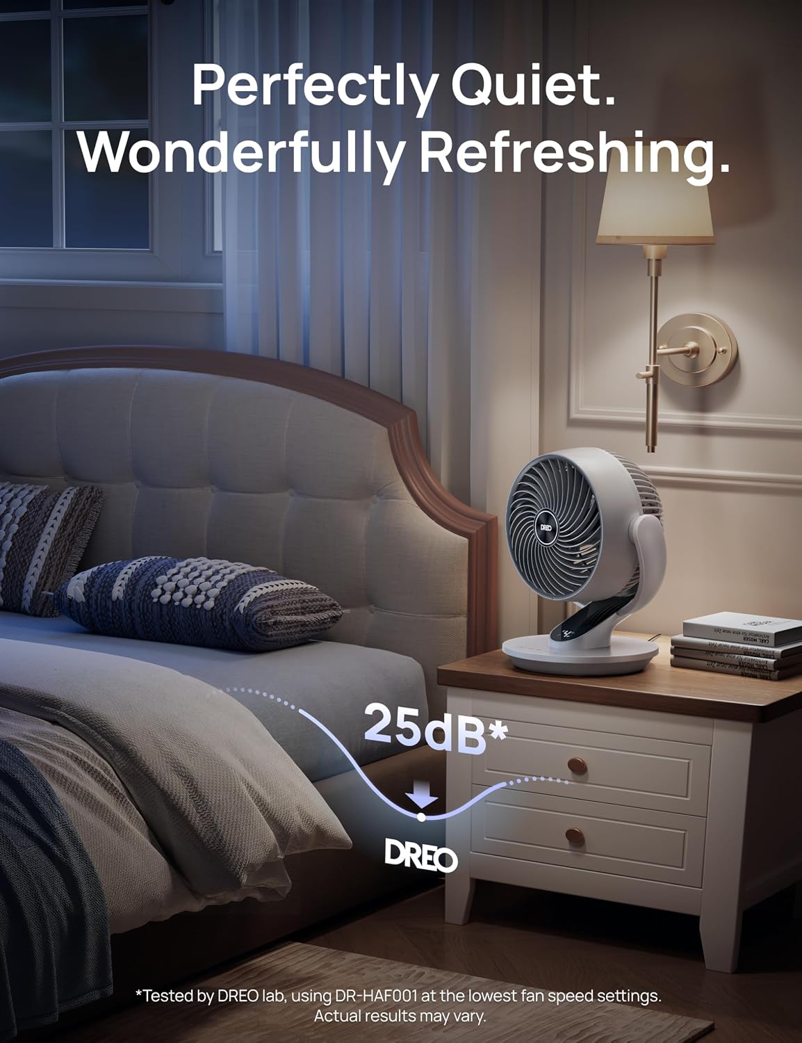 DREO Fan for Bedroom, 13-Inch Oscillating Table Air Circulator Fan for Whole Room, 120° Tilt Adjustment, 25dB Ultra-Quiet, 75ft Powerful Airflow, 4 Speeds Desk Fans with Remote for Home, Office