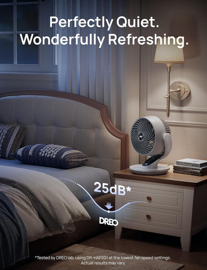 DREO Fan for Bedroom, 13-Inch Oscillating Table Air Circulator Fan for Whole Room, 120° Tilt Adjustment, 25dB Ultra-Quiet, 75ft Powerful Airflow, 4 Speeds Desk Fans with Remote for Home, Office