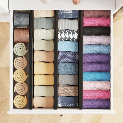 SpaceAid Bamboo Dresser Drawer Dividers 6 Pack, 4.65“ High Adjustable 12.5“-17” Drawer Organizers, Expandable Organization for Clothing, Clothes, Dressers, Natural