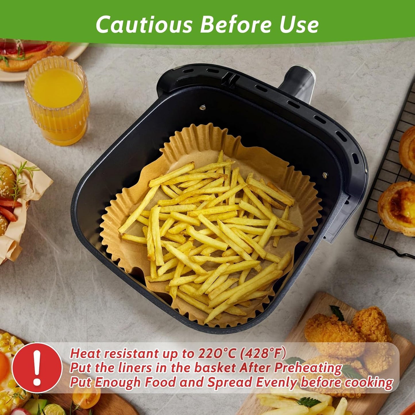 360 Pcs 8” Square Unbleached Heavy Duty Air Fryer Paper Liners Disposable, Non-Stick & Non-Leak Parchment Paper Liners for Airfryer Basket, Deep Fryer Parts & Accessories