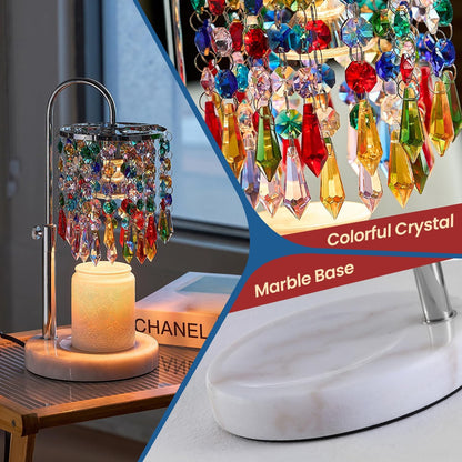 Candle Warmer Lamp with Timer Dimmer and 3 Bulbs, Candle Lamp Warmer with Marble Base for Adjustable Height, Crystal Candle Lamp for Jar Candles, House Warming Gifts Home Room Decor, Silver