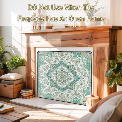 Magnetic Fireplace Cover Grey Medieval Flowers Fireplace Screen Decorative Retro Bohemian Pattern Insulation Fireplace Blocker Save Energy Fireplace Draft Stopper Covers for Living Room 39x32 Inch