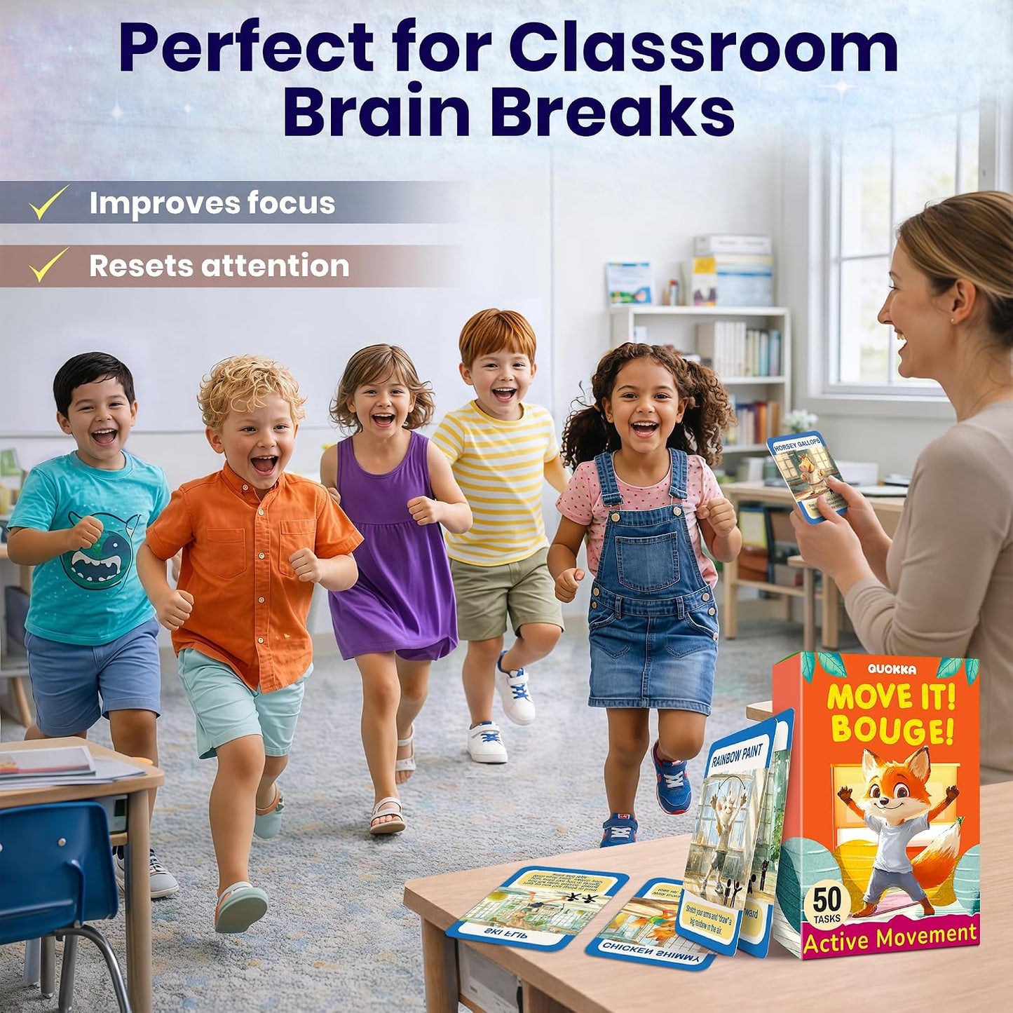 Active Movement Game for Kids Ages 4–8 - Educational Card Game | Animal-Themed Card Set with 50 Movement Tasks for Indoor and Outdoor Brain Breaks, Home and Classroom Activities