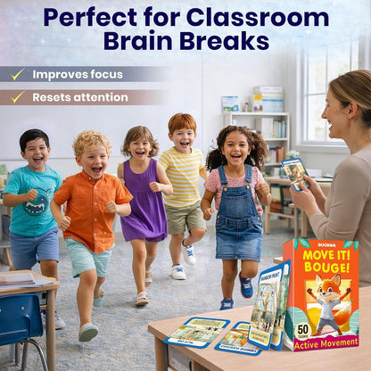 Active Movement Game for Kids Ages 4–8 - Educational Card Game | Animal-Themed Card Set with 50 Movement Tasks for Indoor and Outdoor Brain Breaks, Home and Classroom Activities