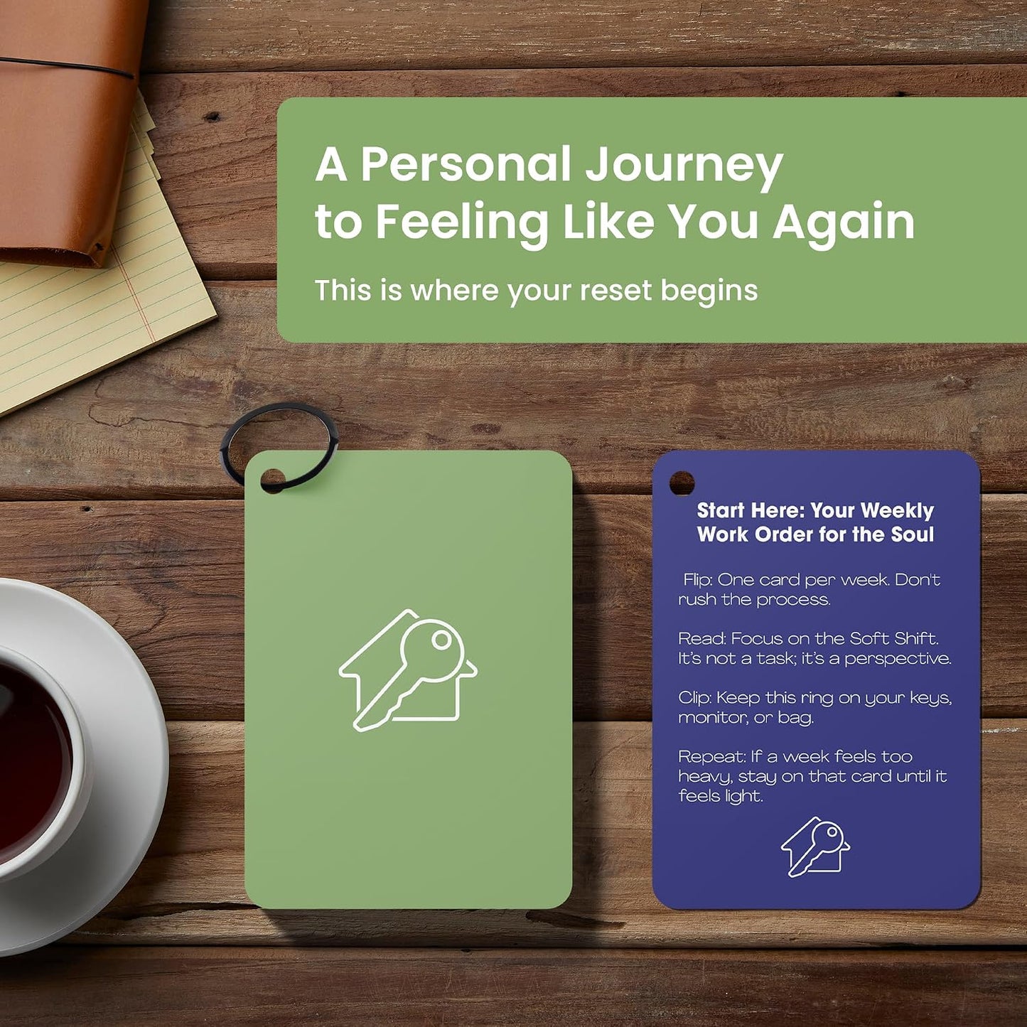 PM Reset Deck: 52 Weeks of Calm in the Chaos – Self-Care Card Deck for Burned-Out Professionals and Busy Adults, Weekly Actionable Challenges on Punch-Hole Ring