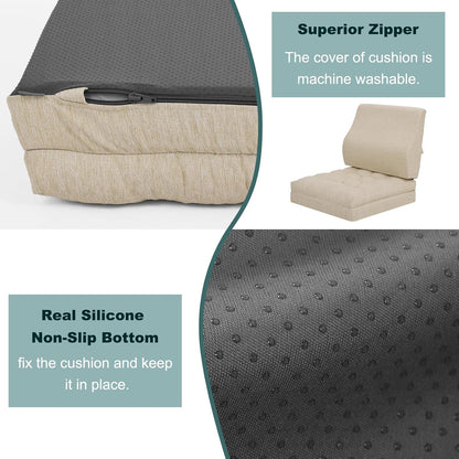 baibu Memory Foam Recliner Cushions with Lumbar Support Pillow Set for Elderly, 20x20x5 Inch Dual-Layer Design Non-Slip Recliner Seat Cushion & Back Support Pillow for Reduce Hip & Lumbar Pain, Brown