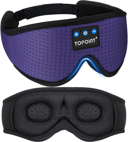 Sleep Mask with Headphones Bluetooth 5.4, TOPOINT 3D Eye Mask Blackout with Soft Bamboo Cotton for Side Sleepers Women Men, Sleep Headphones Earphones HD Speaker Microphone for Travel Meditation Gift