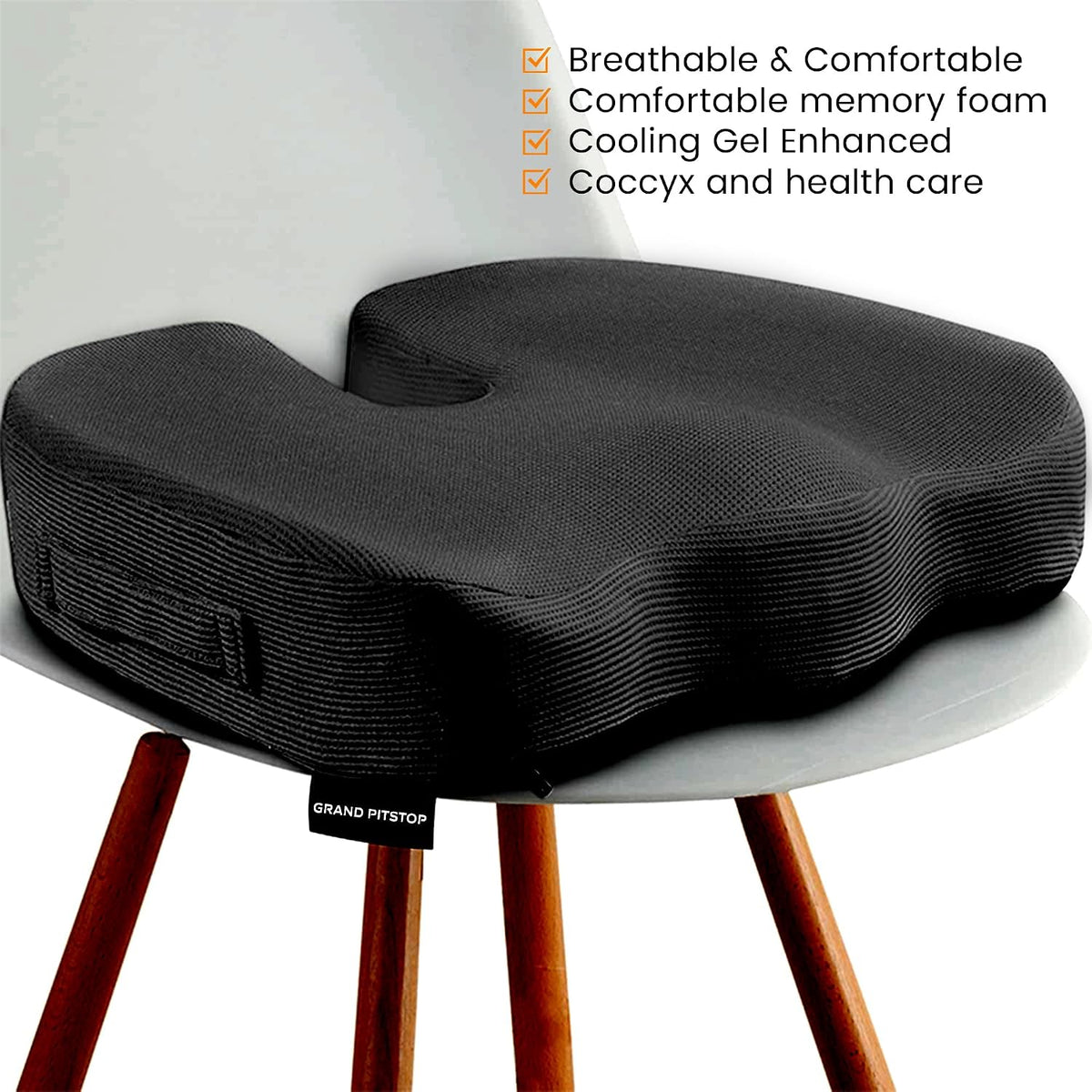 GRAND PITSTOP Seat Cushion Doctors Recommended - Premium Memory Foam Office Chair Cushion for Car, Airplane- Butt Pillow for Long Sitting Hip & Sciatica Pain Relief - Coccyx,Tailbone (Black)