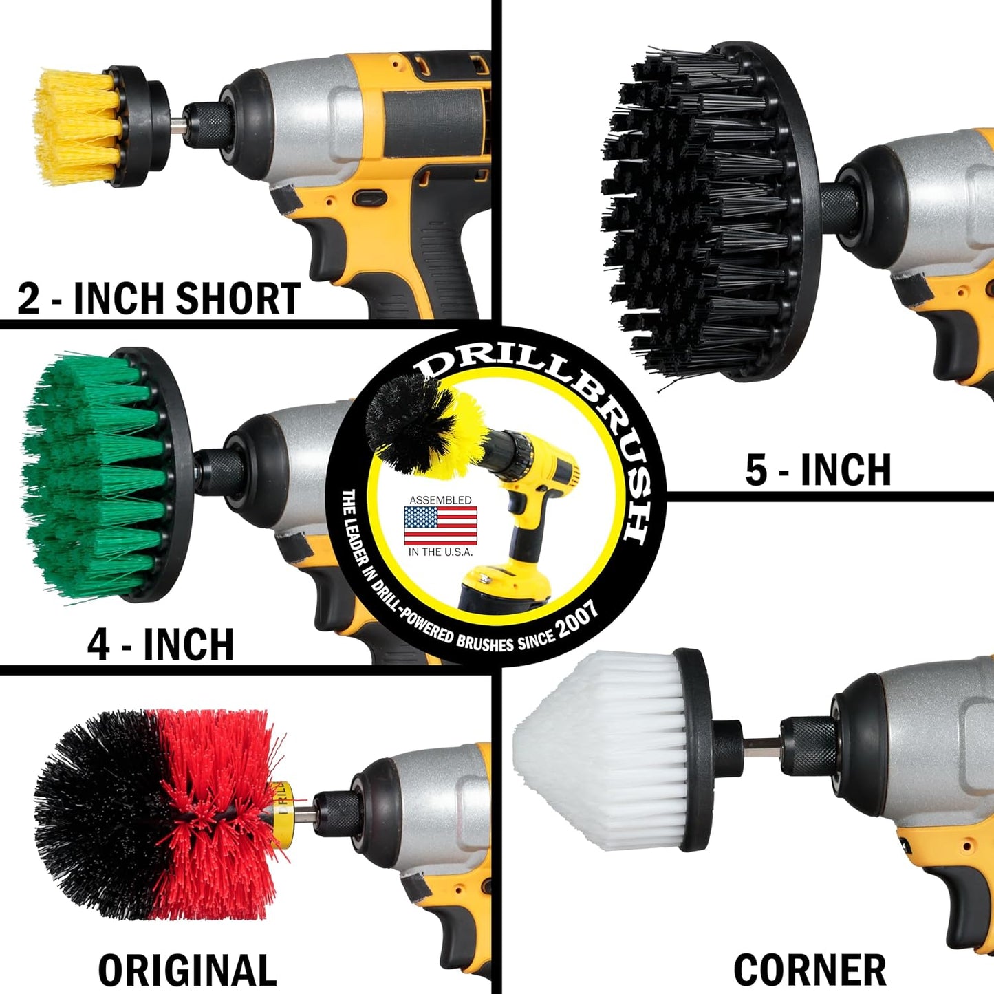 Drillbrush Multipurpose Cleaning Brush Set - Grout, Tile, Shower, Brick | Drill Brush Attachments for Cleaning Car Seats, Stone, Fiberglass, Griddles, and More - Truck/Car Detailing Drill Attachment