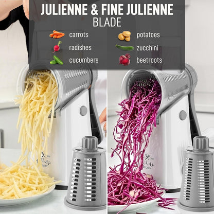 Zulay Kitchen Rotary Cheese Grater 5 Blade Cheese Shredder - Manual Hand Crank Cheese Grater With Reinforced Suction & 5 Interchangeable Drums - Easy to Use, Vegetable Chopper Round Mandoline Slicer - Colors B