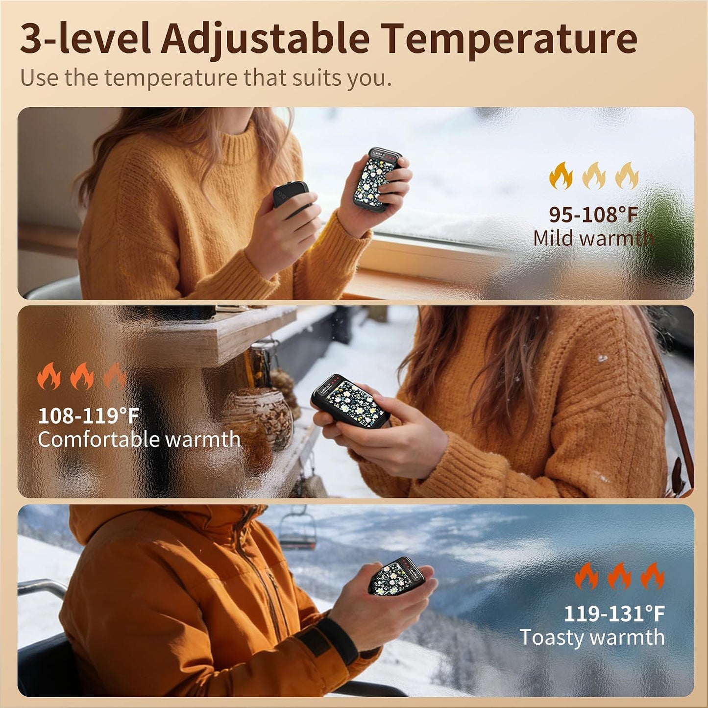 Lerat Hand Warmers Rechargeable, Electric Hand Warmers Reusable- Fast Heating Hand Warmer with 3 Heat Settings, Portable Hand Warmers Gifts for Women, Great for Hunting Camping Hiking