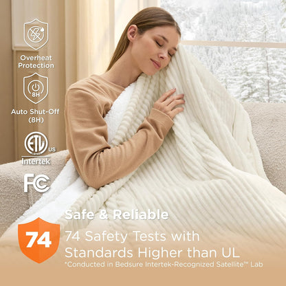 Bedsure GentleSoft Heated Blanket Throw - Soft Ribbed Flannel Electric Blanket, Gifts for Grandma (50x60 inches, Grey)