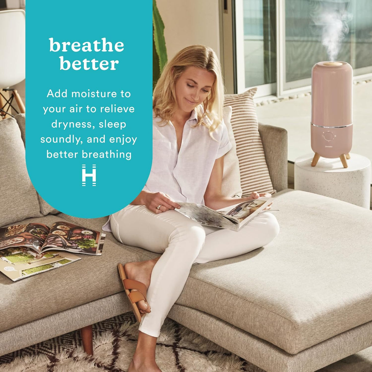 Homedics Ultrasonic Humidifier, Bedrooms and Home Offices, 0.97-Gallon Tank