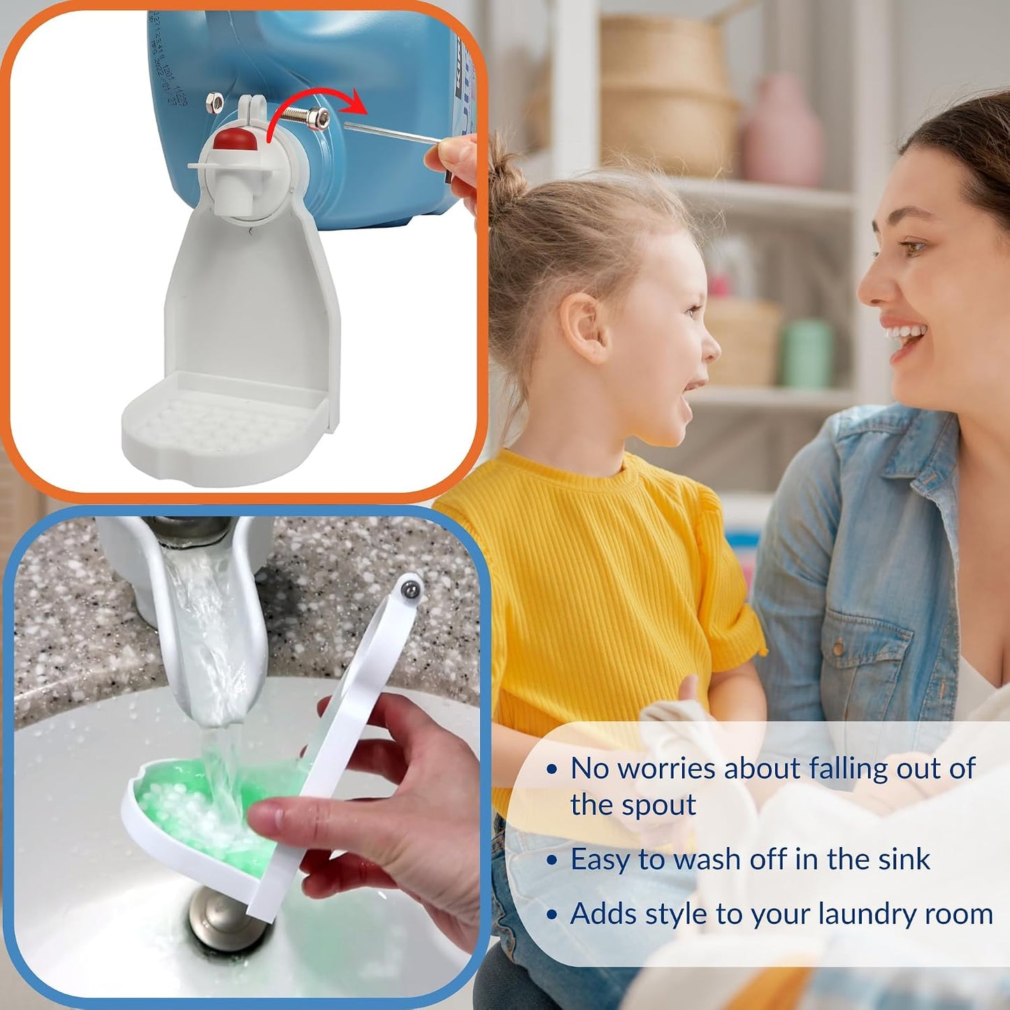 Detergent Cup Holder Set of 2, Besuerte Tidy Cup Laundry Detergent Drip Catcher Leak for Laundry Room Durable- No-Fall, No Drips or Spills【Grey】