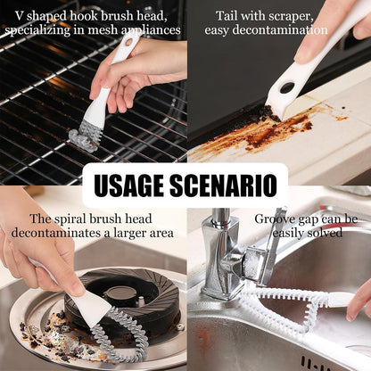 MIUPOO Kitchen Cleaning Brush Set,Kitchen Gap Depth Cleaning Gas Stove Brush,Barbecue Grill Cleaning Brush with Scraper,Scrubber Brush for Range Hood Grease Grime,Set of 3