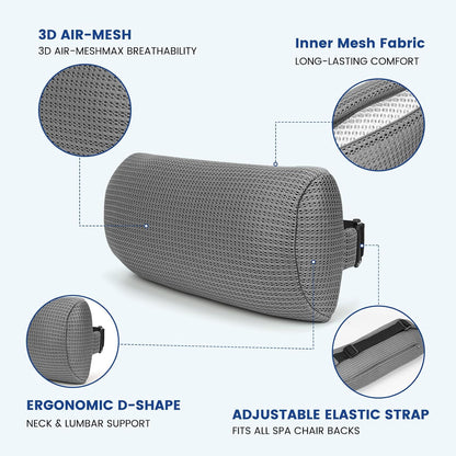 Headrest Pillow for Lounge Chair & Spa-Breathable 3D Mesh Quick-Dry Neck Support Bolster with Elastic Band for Beach, Poolside, Bath Tub, and Office Chair (1 PC Spa Pillow)