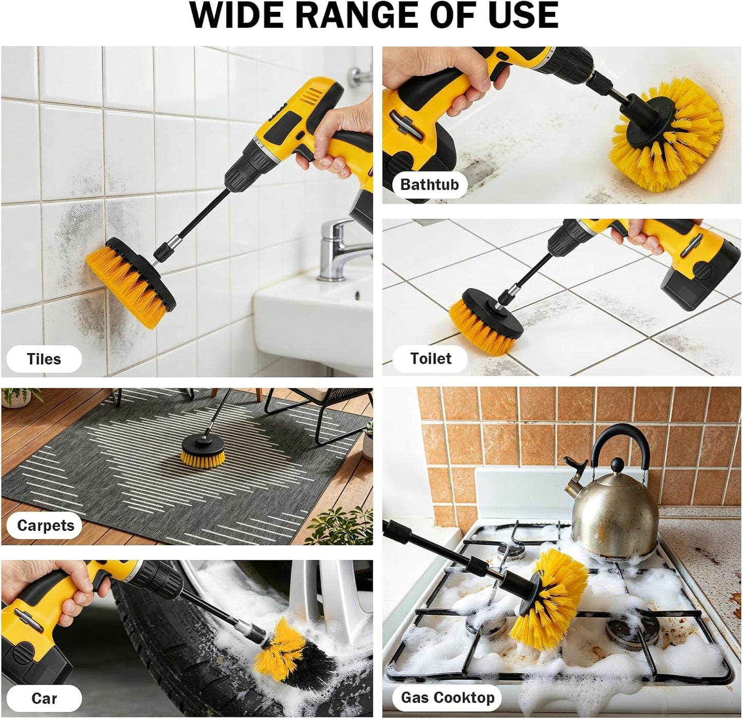 18PCS Drill Brush Attachments Set, Power Cleaning Scrub Brushes | Cleaning Brush Supplies with Scrub Pads, Sponge, Extend Long Attachment for Bathroom Bathtub, Grout, Tile, Sinks, Corners