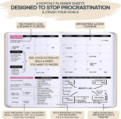 Freedom Mastery Daily Journal of Gratitude, Productivity & Habit Tracker | Undated 90-Day Planner with Daily Reflection, Mindfulness, Positivity, Vision Board & Stickers, Gratitude Journal for Women