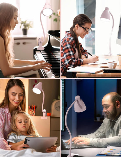 BOHON Desk Lamp 5 Color Modes 10 Brightness Dimmer Reading Light Black | 10W 38 LED Clamp Lamp with Auto Off Timer 360° Flexible Neck Clip on Light for Bed Bedside, AC Adapter Include