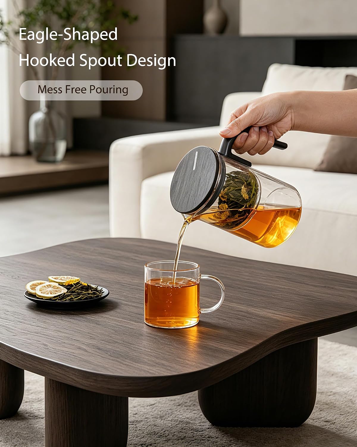 ZENS Magnetic Glass Infuser Teapot for Loose Tea, 27oz Walnut Wood Handle | Magic Teapot with Infuser, Echanted Tea Maker, Mess-Free Loose Leaf Tea Diffusers for Tea lover Gifts