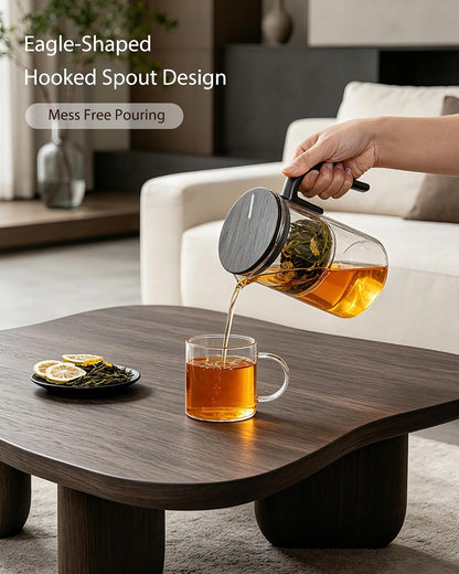 ZENS Magnetic Glass Infuser Teapot for Loose Tea, 27oz Walnut Wood Handle | Magic Teapot with Infuser, Echanted Tea Maker, Mess-Free Loose Leaf Tea Diffusers for Tea lover Gifts