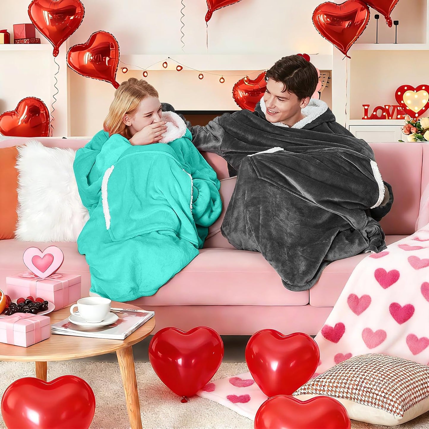 yescool Wearable Blanket Hoodie, Flannel Sherpa Fleece Blanket Sweatshirt for Adults Women Men,One Size Fits All - Colors B