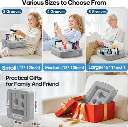Couch Cup Holder Pillow, Sofa and Bed Caddy for iPad, Kindle, Switch, Game Controller, Remotes, Phones, Small-Sized Cup & Drink Holder for Couch, Bed, Desk, Car, Beach, Bathroom Cup Holder