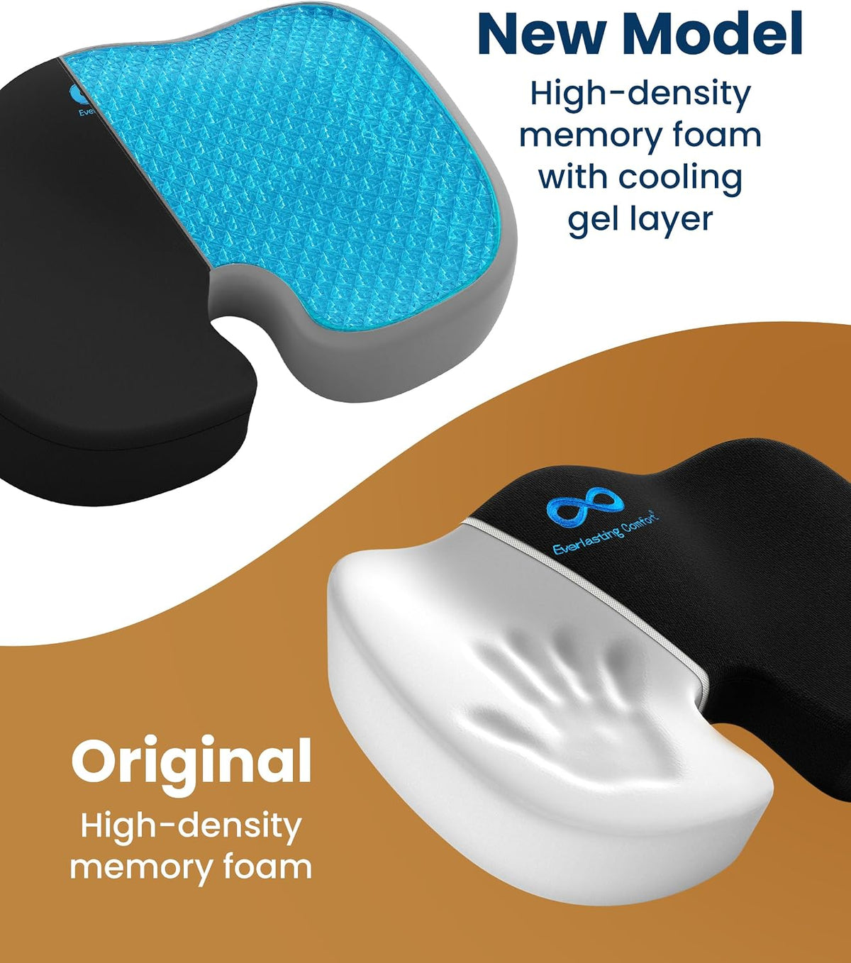 Everlasting Comfort Doctor Recommended Memory Foam Seat Cushion for Office Chairs & Car - Ergonomic Office Desk Accessories - Cushions for Tailbone Pain Relief, Sciatica (Black, Large)