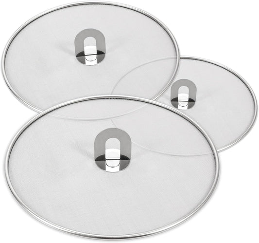 Splatter Screen for Kitchen, Stainless Steel Fine Mesh Splatter Screen for Frying Pan, 10, 11.5, 13 Inch Grease Splatter Guard with Fold Flat Knob