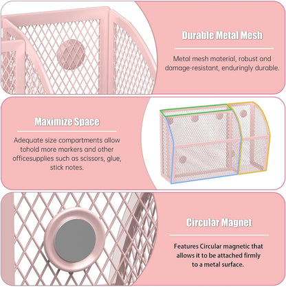 YINGHUA 3 Compartment Magnetic Metal Mesh Pen Holder, Black Desk Caddy | Perfect magnetic organizer for locker, whiteboard, refrigerator, or office. Easily holds pens and accessories