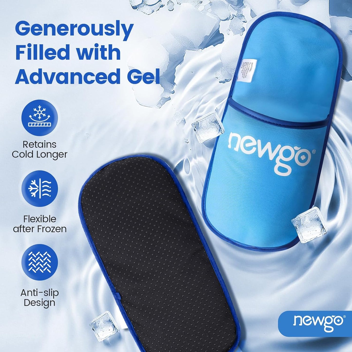 NEWGO Foot Ice Pack Slippers for Plantar Fasciitis and Neuropathy, HSA or FSA Eligible 2 Pack Gel Ice Slippers Hot Cold Pack for Bunion Surgery Pain Relief, Burning Feet | Hot/cold Therapy for Neuropathy, Reusable and Soothing Relief, Bunion Surgery