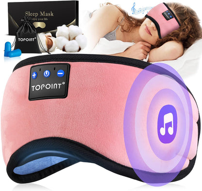 TOPOINT Sleep Mask Headphones Bluetooth Wireless 5.4, Breathable Cotton Eye Mask for Sleeping Side Sleepers Travel Music Headsets with Microphone Handsfree Men Women