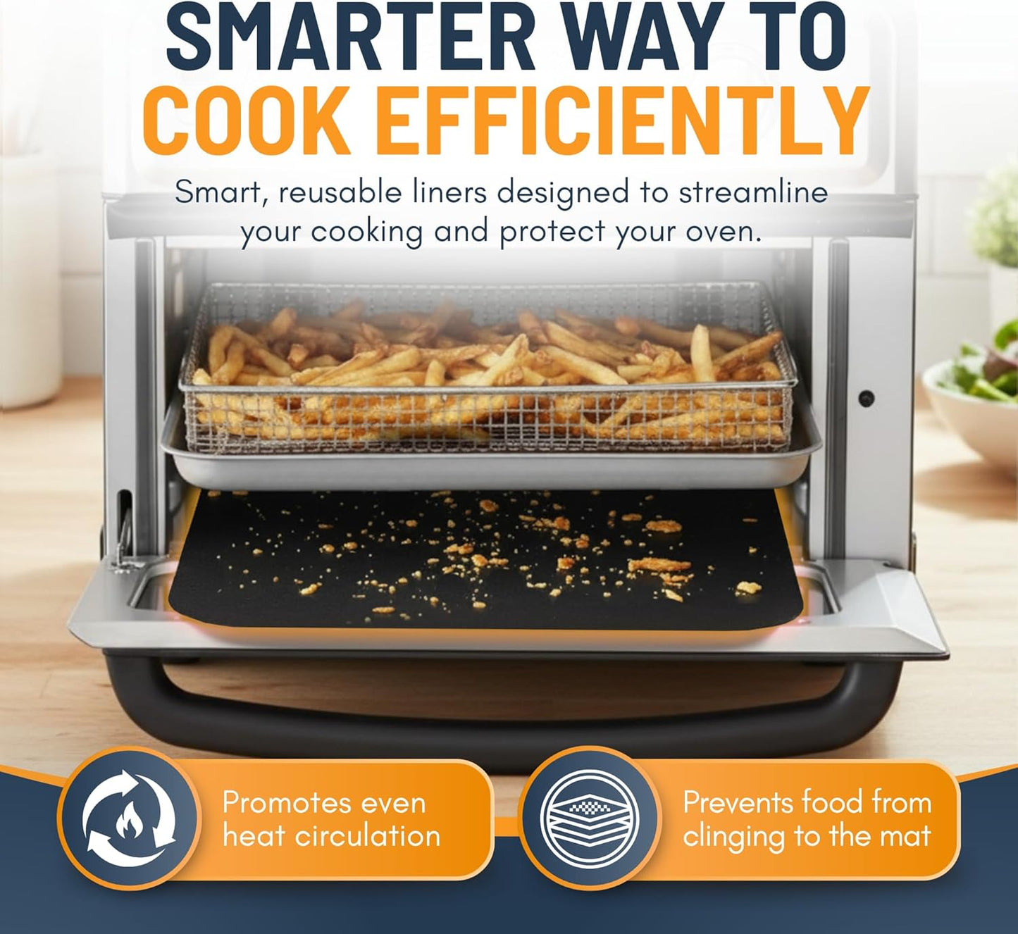 Toaster Oven Liners for Bottom of Oven (4 Pack) Reusable Non-Stick Heat Resistant Toaster Liners, Compatible with Breville, Cuisinart, Black & Decker, Dash, and More - Air Fryer Liners 12"x12" (Black)